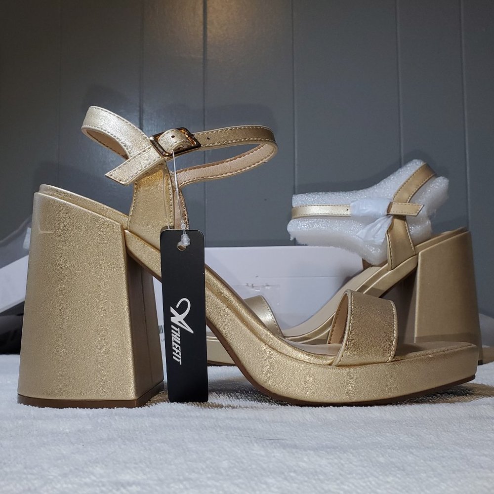 Athlefit Platform Chunky Heels Ankle Strap Open Toe Sandals NEW